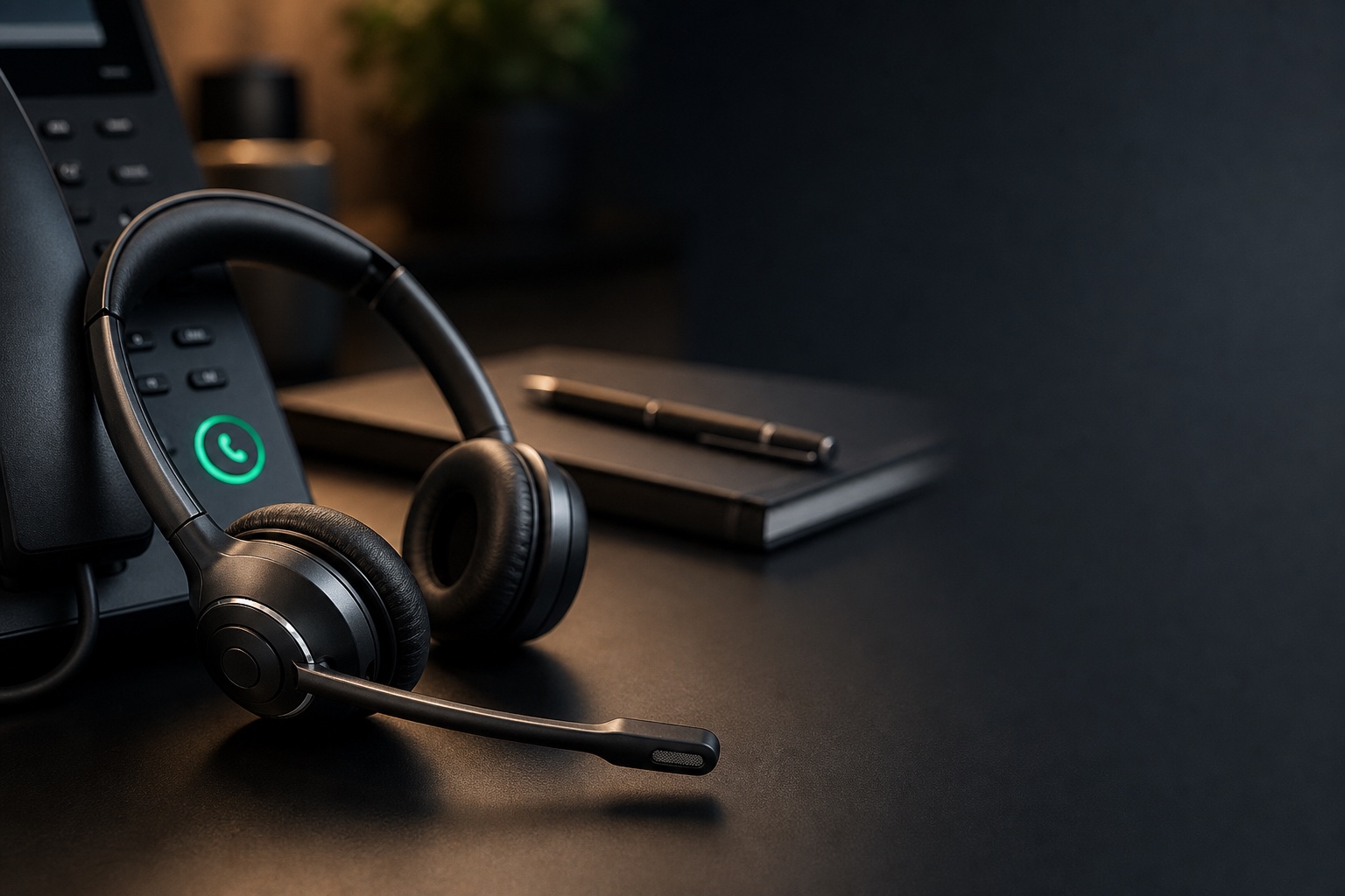 Headset and desk phone ready for monitored call handling